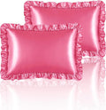 Peach RedSatin Ruffled Pillow Cases for Hair and Skin,Peach Red Silk Pillowcases Standard Set of 2 with Envelope Closure Princess Room Decoration