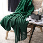 LOMAO Knitted Throw Blanket with Tassels Bubble Textured Lightweight Throws for Couch Cover Home Decor (Green, 50x60)