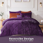 Intelligent Design Twin Comforter Set, Velvet Comforter Set , Luxury Diamond Quilting Comforter Set, Fluffy Comforter Bed Set with Decorative Pillowand 1 Sham, 3 Piece Purple, Twin/Twin XL