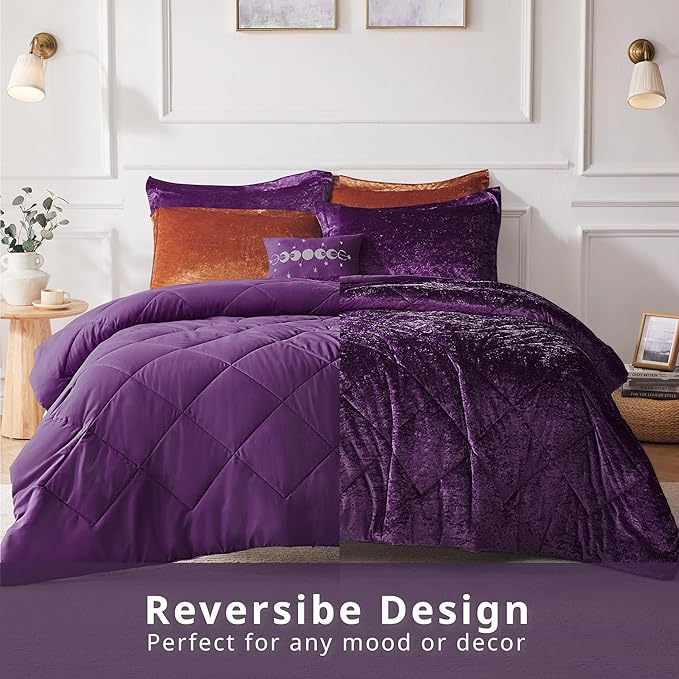 Intelligent Design Twin Comforter Set, Velvet Comforter Set , Luxury Diamond Quilting Comforter Set, Fluffy Comforter Bed Set with Decorative Pillowand 1 Sham, 3 Piece Purple, Twin/Twin XL
