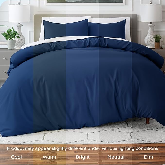 Bare Home Bedding Duvet Cover Oversized Queen Size - Premium 1800 Super Soft Collection - Lightweight, Cooling Duvet Cover - Soft Breathable (Oversized Queen, Dark Blue)