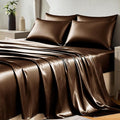 CozyLux Satin Sheets Full Size Sheets - 6 Piece Silky Full Size Bed Sheets, Luxury Brown Full Bed Set with Smooth and Soft Microfiber, Includes 1 Fitted Sheet, 1 Flat Sheet and 4 Pillowcases