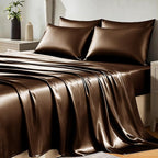 CozyLux Satin Sheets King Size Sheet Set - 6 Piece Silky King Sheets, Luxury Brown King Bed Set with Smooth and Soft Microfiber, Includes 1 Fitted Sheet, 1 Flat Sheet and 4 Pillowcases