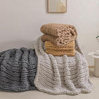 bearberry Chunky Knit Throw Blanket 60x80 Inches Handmade, Soft Jumbo Chenille Yarn with Cable Rope Knot Design | Thick Cozy Large Blanket for Couch, Sofa, Bed & Living Room Home Decor | Khaki