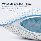 Queen Size Pillow 1 Pack for Sleeping, Cooling Adjustable Memory Foam Pillow, Dual Fill Design Helps Maintain Shape, Breathable Washable Cover