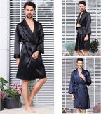 Haseil Men's Satin Robe Dragon Luxurious Silk Spa Long Sleeve House Kimono Bathrobe