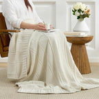 Amélie Home Premium Chenille Throw Blanket, Soft Cozy Moss Stitch Knit Blanket for Couch, Sofa, Chair, Home Decor, Ivory 50"x60"