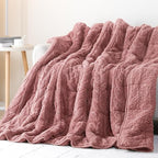 Cottonblue Jacquard Weighted Blanket 20 lbs for Adults Queen Size, Ultra Soft Sherpa Fleece Blanket for Relax and Sleep, Cozy Comfort Heavy Bed Blankets with Glass Beads, 60x80 Inches, Apricot Pink