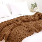 YAAPSU Chunky Knit Throw Blanket for Couch, 51"x63", 100% Hand Knitted Thick Cable Knit with Cozy Jumbo Chenille Yarn, Soft Large Rope Knot Crochet Blankets for Sofa Bed Living Room Décor, Caramel