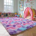 Amdrebio Hot Pink Rainbow Area Rug for Girls Room 5x7, Soft Fluffy Cute Fuzzy Colorful Kids Rugs for Bedroom Nursery Playroom Classroom, Shaggy Floor Princess Carpet for Baby Toddler Teen, Home Decor