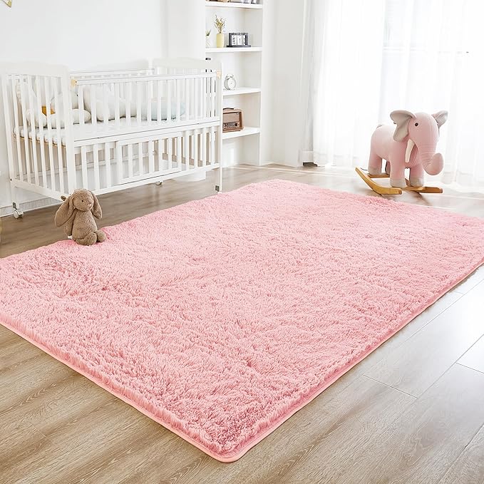 Litanika 6x9 Shag Area Rug for Living Room Bedroom, Pink High Pile Soft Plush Shaggy Furry Cute Bedside Playroom Dorm Carpet, Non-Slip, Non-Shedding Modern Indoor Floor Rug