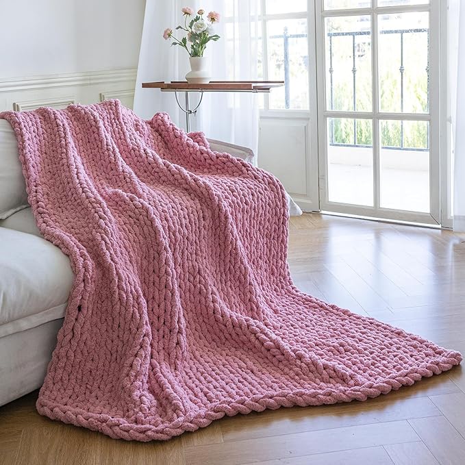 Chunky Knit Blanket - Luxury Soft Cozy 40 * 50 Throw Blanket,100% Woven Blanket Rope Knot Throw Blanket for Couch, Sofa, Home Decor, Gift - Machine Washable (Pink, 40 * 50)