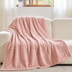 NEWCOSPLAY Super Soft Throw Blanket Pink Premium Silky Flannel Fleece 3D Waffle Checkered Lightweight Bed Blanket All Season Use (Pink, Throw(50"x70"))