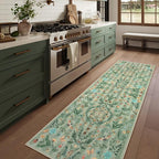 Lahome Chloe Insect Botanical 2'6"x8 Green Hallway Runner Rug, Bathroom Kitchen Runner Rugs Non Skid Washable, Soft Non-Slip Indoor Carpet Runners for Entryway Laundry Bedroom(Green,2'6"x8)