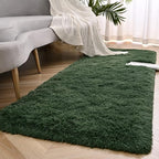 Deep Green Runner Area Rugs for Bedroom Living Room, 2x6 Feet Fluffy Bedside Rugs, Soft Shaggy Carpet Rug for Kids Room Nursery, Furry Cute Rugs for Girls Boys Dorm Room Home Decor