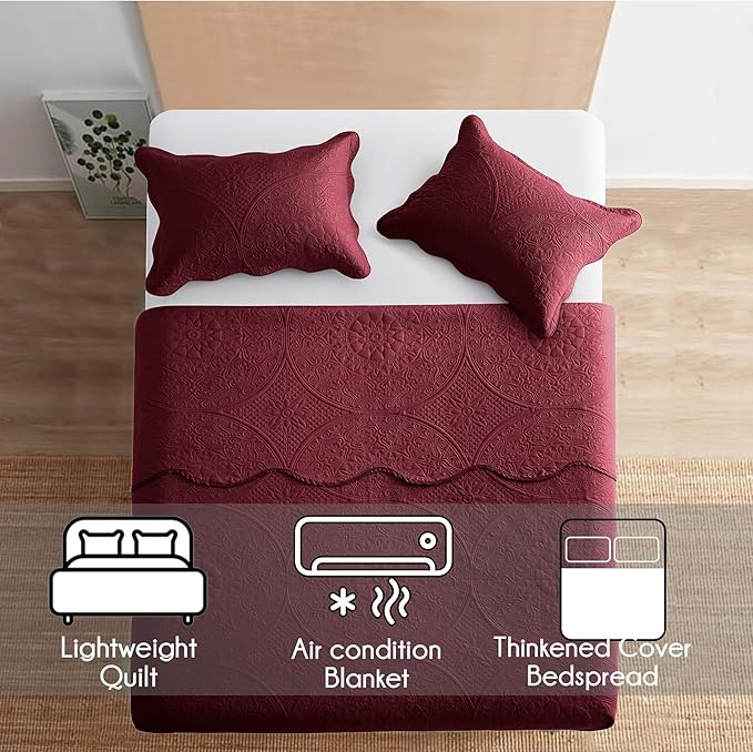 IR Imperial Rooms 10 Pack Twin Quilt Bedding Set (68" x 86") - Bulk Wholesale for Hotels, Guest Bedroom & Airbnbs - Lightweight Microfiber Reversible Floral Embossed Quilts Bedspreads (Burgundy)