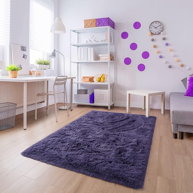 Noahas Fluffy 6x9 Area Rugs for Living Room,Shaggy Taro Purple Rugs for Bedroom Girls,Thick Shag Throw Carpet,Soft Non-Slip Dorm Nursery Kids Rug Home Decor Aesthetic