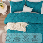 BEDELITE Teal Twin Comforter Set - 2 Peices Boho Pintuck Bedding Comforter Sets, Lightweight Soft & Warm Twin Bedding Sets with 1 Pillowcase for All Season