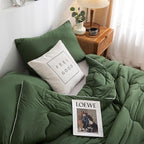 COTTEBED 3PCS Olive Green Comforter Set Queen Size - Jersey Knit T-Shirt Feeling Ultra-Soft Cute Cozy Lightweight Bedding Blanket Quilt Down Set & Pillowcase for All Season Use, Full Queen 88x92 inch