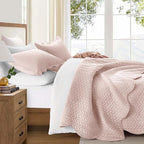 IR Imperial Rooms Twin Quilt Bedding Set Size (68” x 86”) + 1 Pillow Shams (20” x 26” + 2”) - 2 Pcs All Season Lightweight Reversible Microfiber Coverlet Embossed Quilt Bedspread (Peach/Baby Pink)
