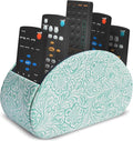 QIELIZI Remote Control Holder, PU Leather Remote Caddy Desktop Organizer with 5 Spacious Compartments for TV Remotes/Media Controllers/Office Supplies (1-Carved3 Green2