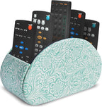 QIELIZI Remote Control Holder, PU Leather Remote Caddy Desktop Organizer with 5 Spacious Compartments for TV Remotes/Media Controllers/Office Supplies (1-Carved3 Green2