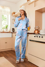 Ekouaer Women's Classic Button Down Long Satin Silk Pajama Set