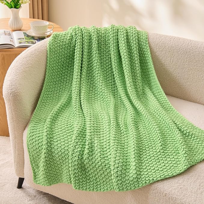 BEDELITE Green Throw Blanket Chunky Cable Knit Cozy Blanket for Couch,Super Soft Woven Blanket for Room Decor,60"x80"