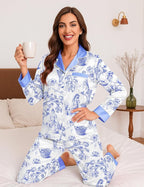 DOLOS Silk Satin Pajama Set for Women Short/Long Sleeve 2-Piece Silky Pajamas for Women Button Down Pjs Sleepwear Loungewear