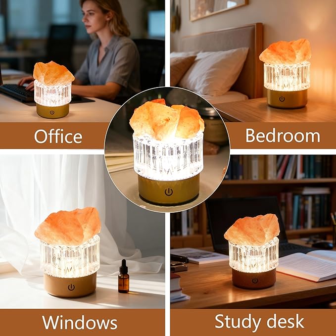 MYDAYS&DESIGN Salt Lamp Natural Pink Crystal Himalayan Salt Rocks, LED Light Dimmer with 3 Levels Cordless, Crystal Lamp Night Light Rechargeable for Room Home Decor Relaxation Ambiance
