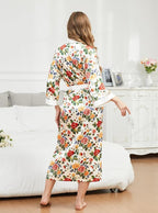Hellomamma Womens Satin Silk Robe: Lightweight 3/4 Sleeve Comfy Floral Print Kimono Sleepwear for Bride Wedding Party Gift