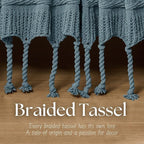 Boho Knitted Chenille Blanket with Tassels - Lightweight & Soft All-Season Throw - 3D Classic Pattern for Living Room Bedroom Couch, Celestial Blue, Twin 60"x80"