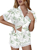 Ekouaer Womens Lace Satin Pajama Set Button Down Pj Shorts Set Bridesmaids Getting Ready Outfits Casual Sleepwear XS-XXL