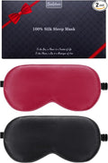 BeeVines 100% Real Mulberry Silk 2 Pack Sleep Mask, Pure Silk Eye Masks with Adjustable Strap for Sleeping, 100% Block Light Eye Shade Cover, Reduces Puffy Eyes Traveling Gifts(Black & Red)