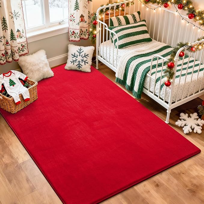 Przemy Washable Area Rug for Living Room Bedroom, 5x7 Feet Red Memory Foam Rug, Super Soft Modern Indoor Carpet for Kids Room Girls Boys Dorm Nursery Decor