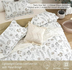 ALEISSEL White Botanical Cotton Comforter Twin Size - 2PC Lightweight Bedding Sets with Down Alternative Fill, Luxurious Pale Mustard Reversible Design (1 Comforter, 1 Pillowsham)