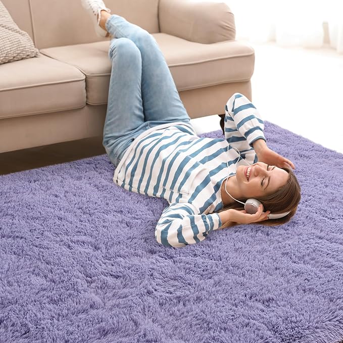 Lavender Area Rugs 4x6 Feet Rug for Bedroom Living Room, Cute Indoor Shaggy Carpets, Plush Rug for Kids Room, Fluffy Purple Rugs for Girls Boys Nursery Room Home Decor