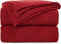 Longhui bedding Burgundy Cotton Cable Knit Throw Blanket for Couch Sofa Chair Bed Home Decorative, 3.4 Pounds 60 x 80 Inch Woven Throw Blankets with Bonus Laundering Bag
