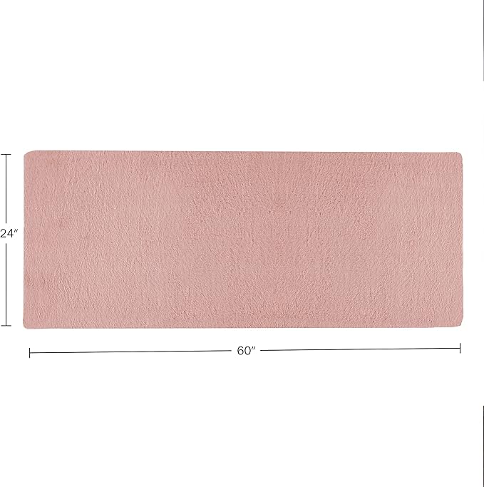 Home-Complete Faux Fur Bath Mat – 24x60-Inch Nonslip Jacquard Faux Fur Washable Rug for Bathroom or Kitchen, Mauve