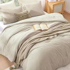 WRENSONGE Oversized Queen Comforter Set - 3 Pieces Prewashed Light Oatmeal Comforter Soft Lightweight for All Seasons,Down Alternative Comforters Oversized Queen Size with 2 Pillow Shams