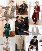 SWOMOG Men's Satin Robe 3 Pcs Silky Kimono Bathrobe Set Lightweight Soft Loungewear Nightwear