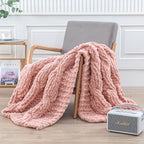 WESHIONGOO Chunky Knit Blanket Throw 50"×60" Knitted Throw Blankets for Couch Bed Fluffy Soft Blanket with Jumbo Chenille Yarn Thick 100% Handmade(Pink)