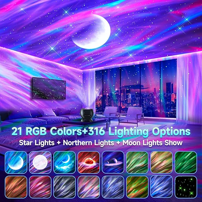 Northern Lights Projector Birthday Gifts for Him Galaxy Projector for Bedroom, 300+Colors Modes Aurora Light,15White Noise Sound Machine &Bluetooth Star Projector Galaxy Lights, Remote,Gifts for Boy