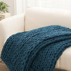 YAAPSU Chunky Knit Throw Blanket for Couch, 51“x63”, 100% Hand Knitted Thick Cable Knit with Cozy Jumbo Chenille Yarn, Soft Large Rope Knot Crochet Blankets for Sofa Bed Living Room Décor, Ocean Blue