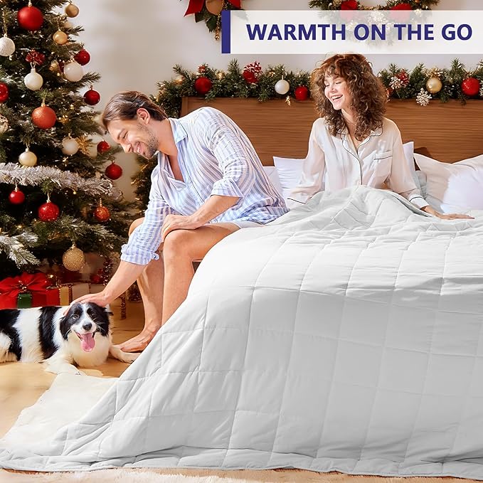 yescool Weighted Blanket for Adults (20 lbs, 88” x 104”, White) Cooling Heavy Blanket for Sleeping Perfect for 190-210 lbs, Queen Size Breathable Blanket with Premium Glass Bead, Machine Washable