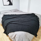 LOMAO Knitted Throw Blanket with Tassels Bubble Textured Lightweight Throws for Couch Cover Home Decor (Black, 60x90)