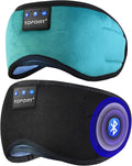 TOPOINT Sleep Headphones, Bluetooth Sleep Mask with Bluetooth Headphones Cotton Sleeping Headphones Bluetooth Eye Mask with Microphone Hands Free Light Blackout for Side Sleepers Father's Day Gift