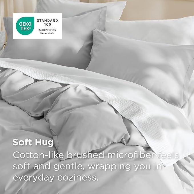 Bedsure Duvet Cover California King Size - Soft Double Brushed Bedding Set for Kids & Adults, Zipper Closure, 3 Pieces, Includes 1 Duvet Cover (104"x98") & 2 Pillow Shams, NO Comforter, Silver Grey