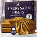 SLEEP SANCTUARY Satin Sheets Twin Size – 3 Piece Luxury Silky Bed Set, Softer Than Silk, 15" Deep Pocket, Cooling & Wrinkle-Free, Moisture-Wicking & Breathable for Hair & Skin (Striped Gold)