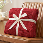 Amélie Home Knit Throw Blanket, Soft Chenille Cozy Breathable Checkered Chunky Decorative Blanket for Couch, Bed & Sofa, French-Inspired Lightweight Warm Gift for Women, Christmas Red, 50"x60"